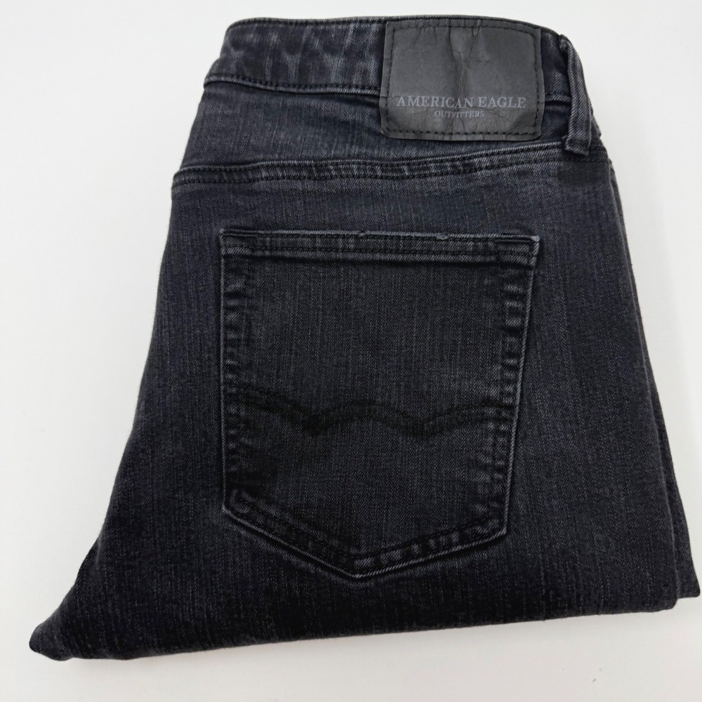 American Eagle Mens 33x31 Slim Extreme‎ Flex 4 Jeans Faded Black Stretch Denim